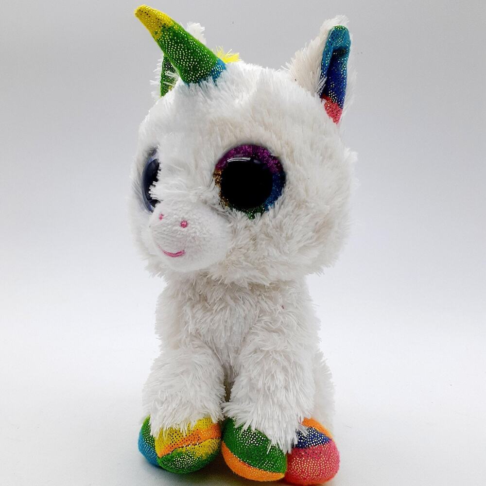 Ty Beanie Boos Unicorn Plush White Rainbow Horn Rainbow Hooves Glitter Eyes